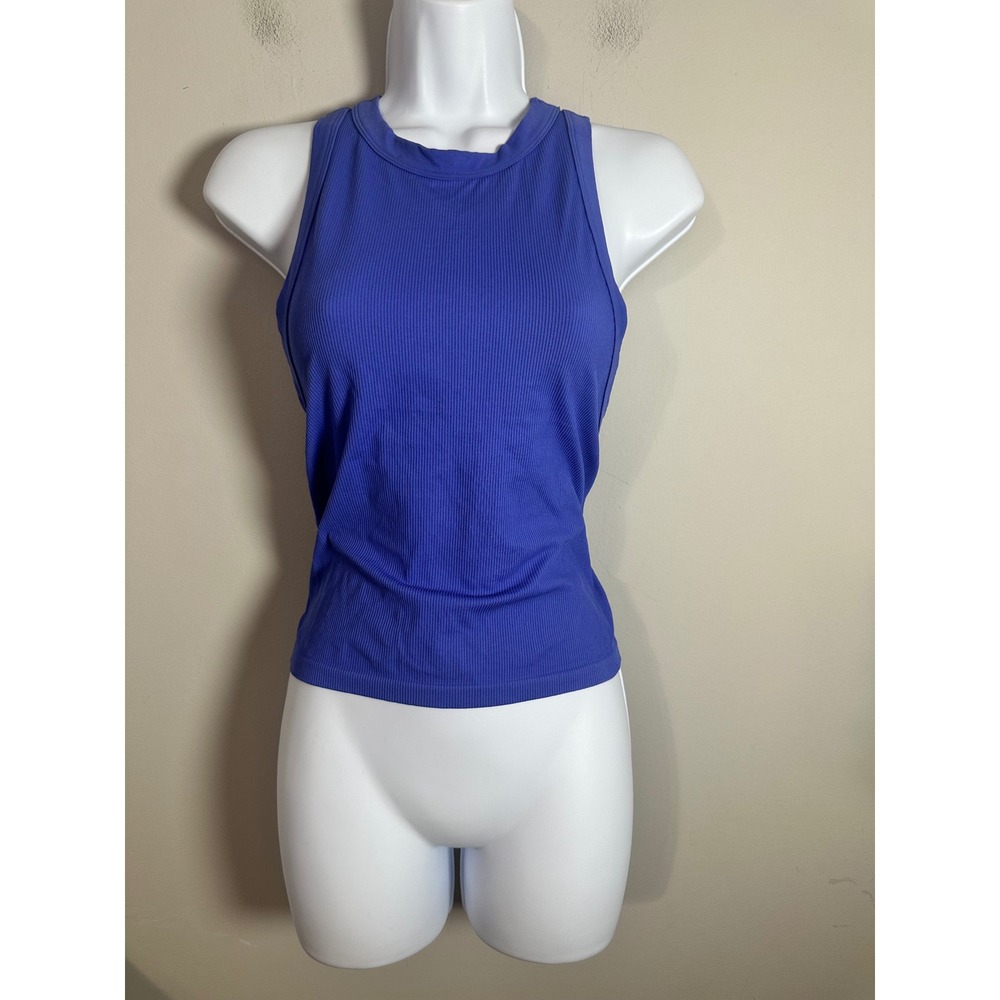 FP Movement Happiness Runs Crop Tank Blue Ribbed Racerback High Neck XS/S